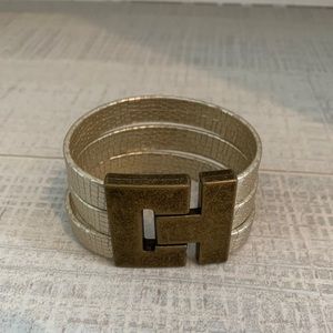 Silver snakeskin cuff with metal buckle